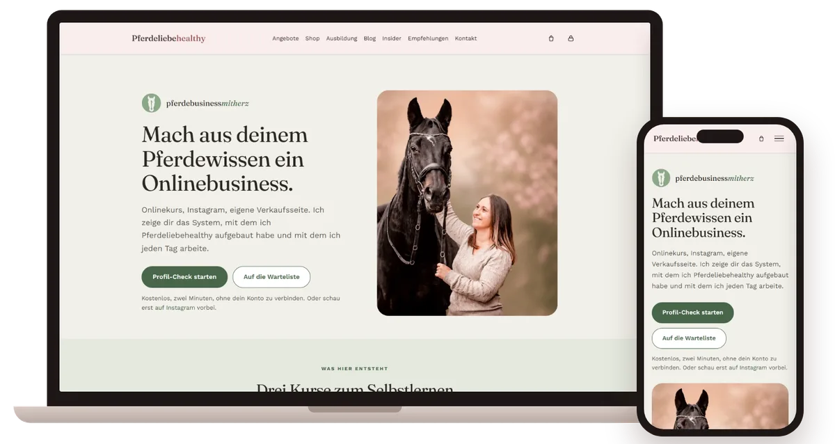 pferdebusinessmitherz am Laptop und am Handy